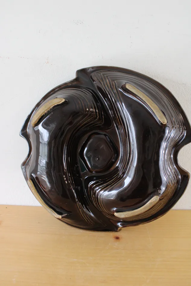 California Original USA 836 Pottery Brown Orange Centerpiece Serving Tray California Original Earrings