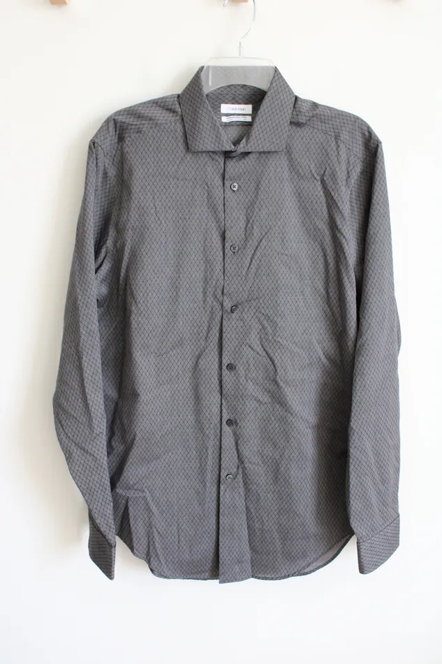 Calvin Klein Rings Calvin Klein Slim Fit Gray Black Diamond Patterned Dress Shirt 16 3435