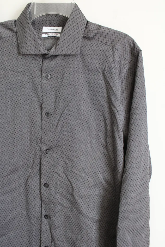Calvin Klein Rings Calvin Klein Slim Fit Gray Black Diamond Patterned Dress Shirt 16 3435