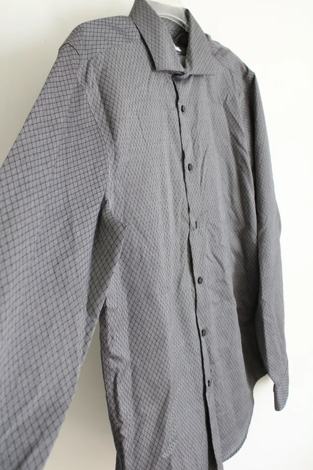 Calvin Klein Rings Calvin Klein Slim Fit Gray Black Diamond Patterned Dress Shirt 16 3435