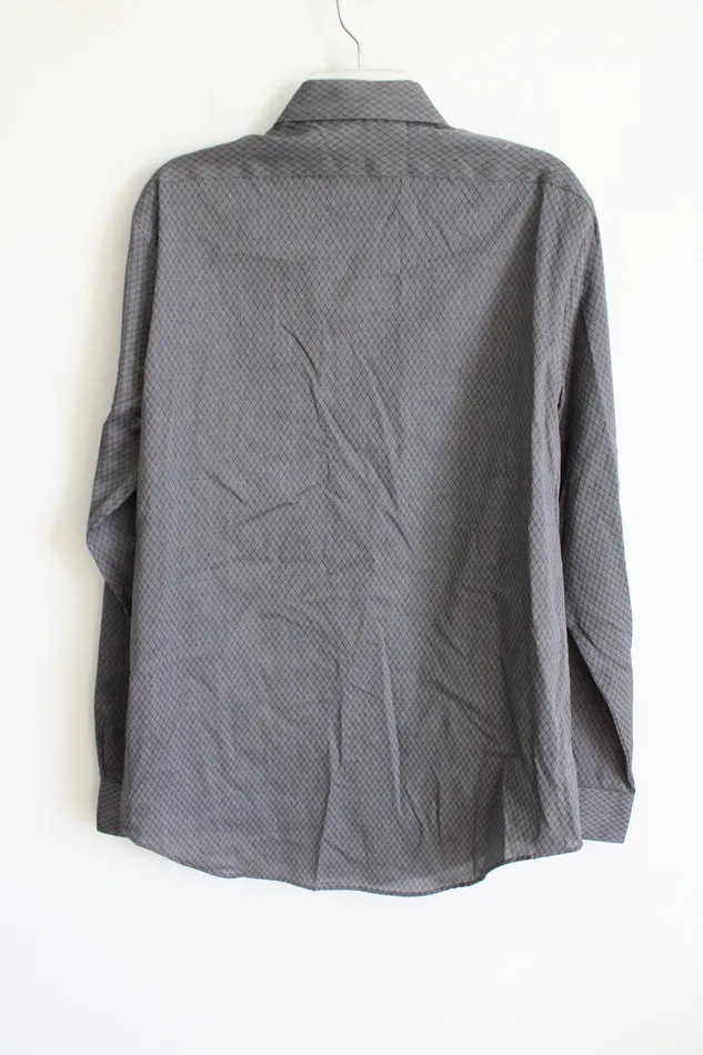 Calvin Klein Rings Calvin Klein Slim Fit Gray Black Diamond Patterned Dress Shirt 16 3435