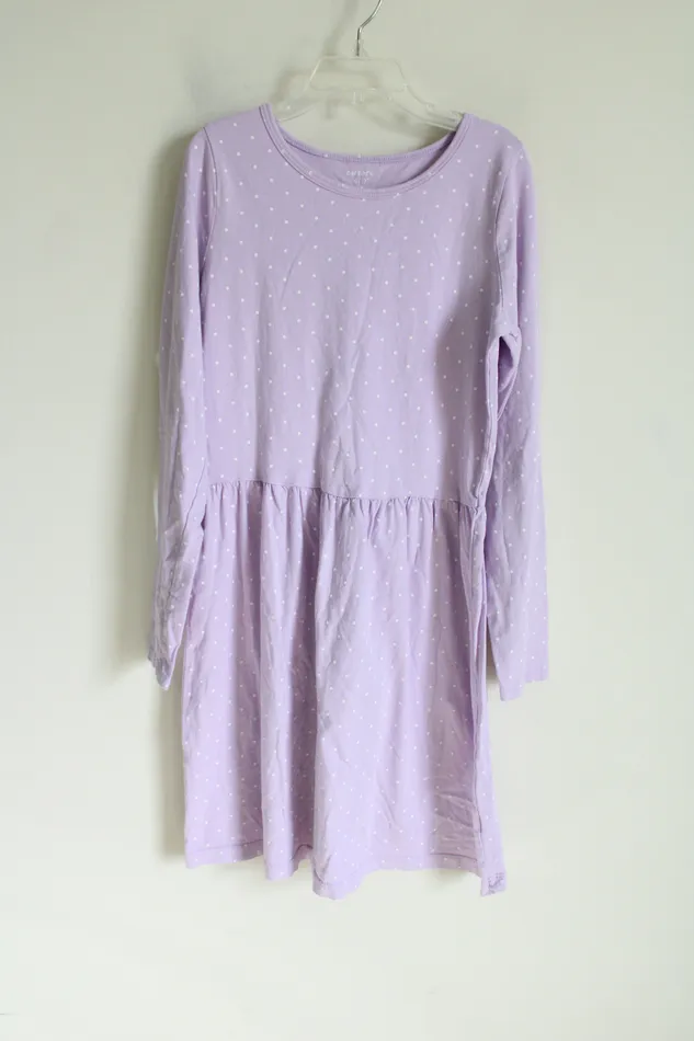 Carters Carters Kid Purple Polka Dot Long Sleeved Dress 14 Earrings