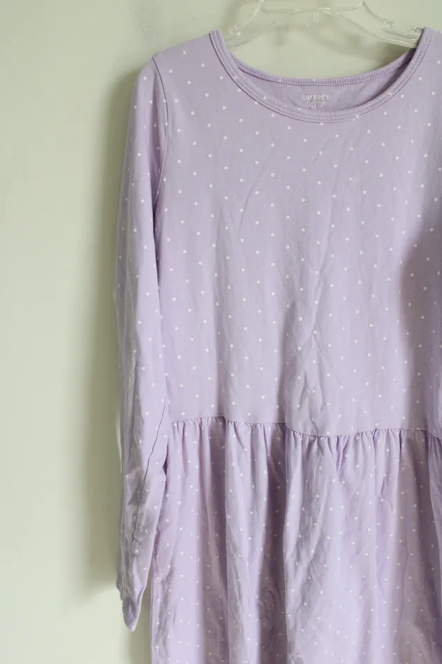 Carters Carters Kid Purple Polka Dot Long Sleeved Dress 14 Earrings