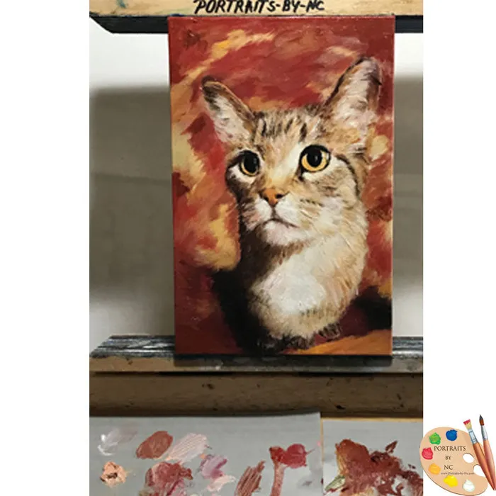 Cat Portrait in Oil 5x7 inch Portraits by NC Earrings