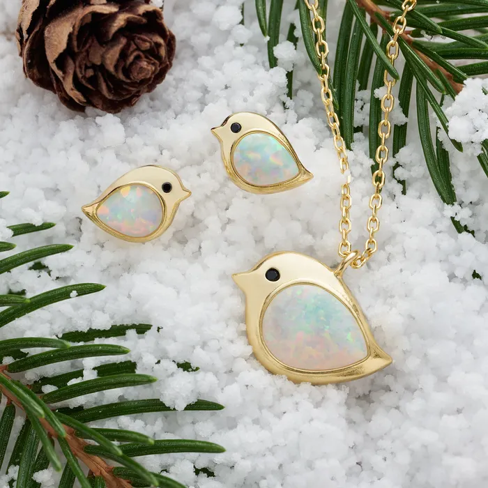 Chadds Ford Jewelry Gold Sterling Silver White Opal Birdie Gift Set Rings