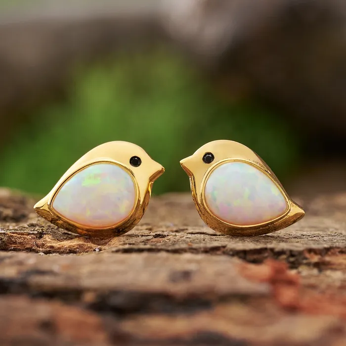 Chadds Ford Jewelry Gold Sterling Silver White Opal Birdie Gift Set Rings