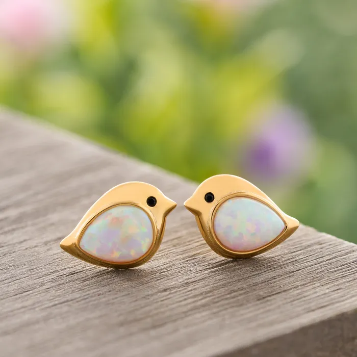 Chadds Ford Jewelry Gold Sterling Silver White Opal Birdie Gift Set Rings