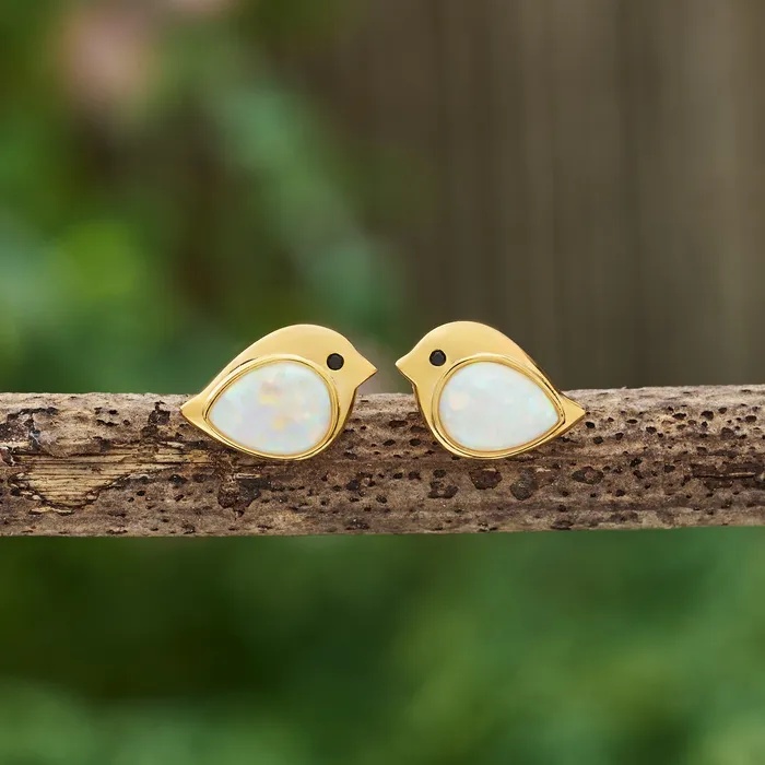 Chadds Ford Jewelry Gold Sterling Silver White Opal Birdie Gift Set Rings