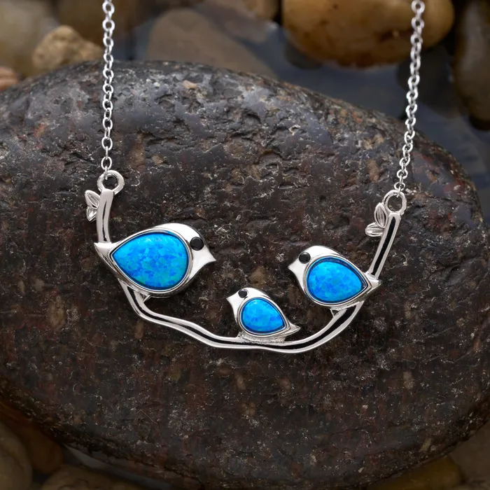 Chadds Ford Jewelry Sterling Silver Triple Blue Opal Birdie Branch Necklace Necklaces Chadds Ford Jewelry Sterling Silver Triple Blue Opal Birdie Branch Necklace Necklaces