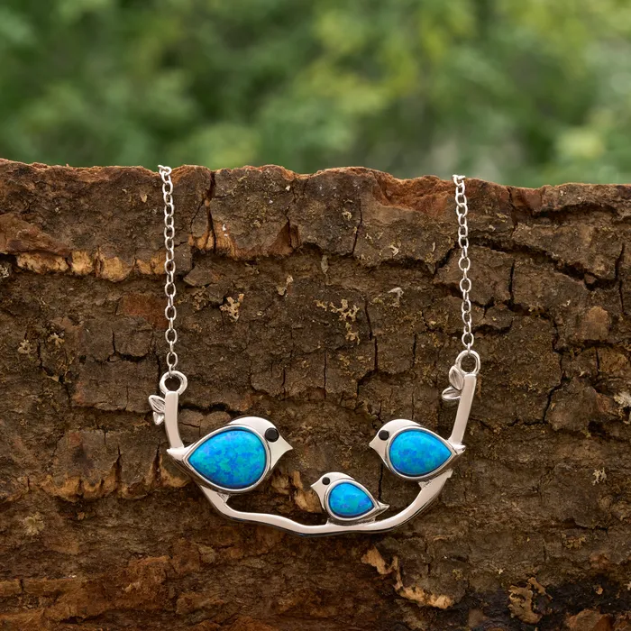 Chadds Ford Jewelry Sterling Silver Triple Blue Opal Birdie Branch Necklace Necklaces