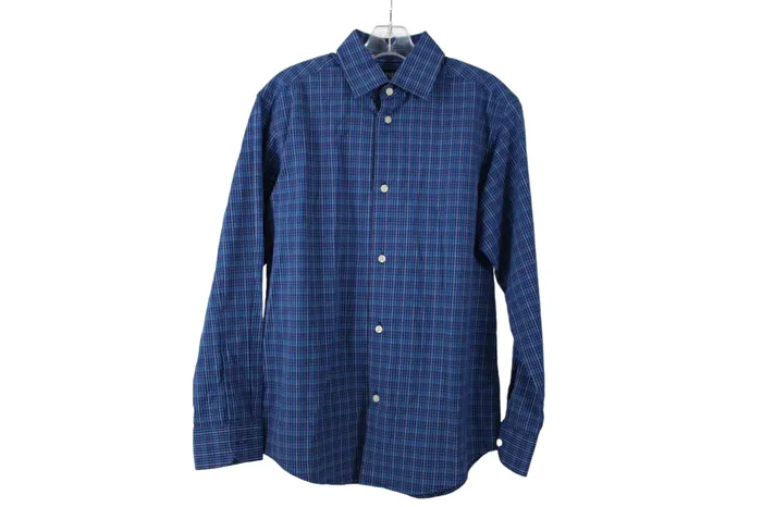Chaps Stretch Blue Plaid Button Down 1012 Chaps Rings