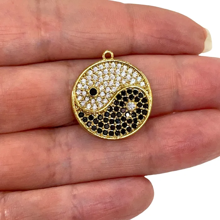 Charm Necklaces Peppy Beads 24Kt Gold Plated CZ Micro Pave Yin Yang Charm