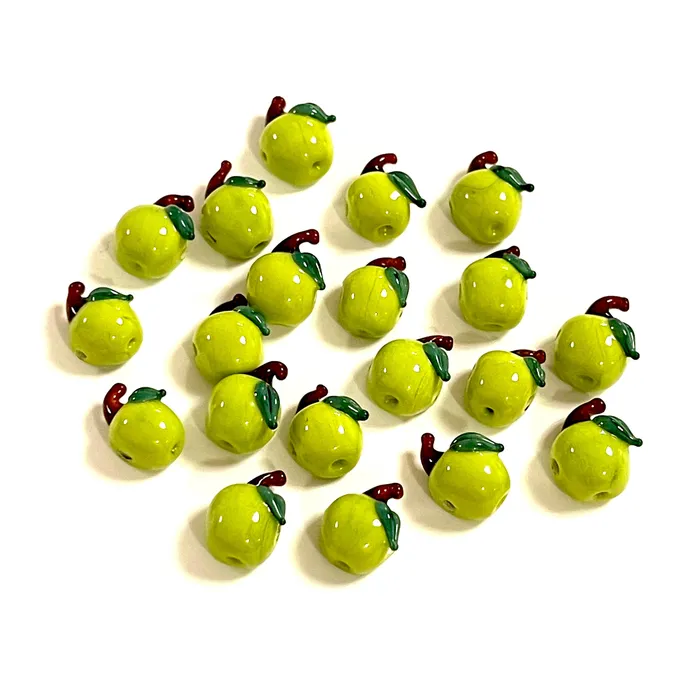 Charm Necklaces Peppy Beads Hand Made Murano Glass Green Apple Charm