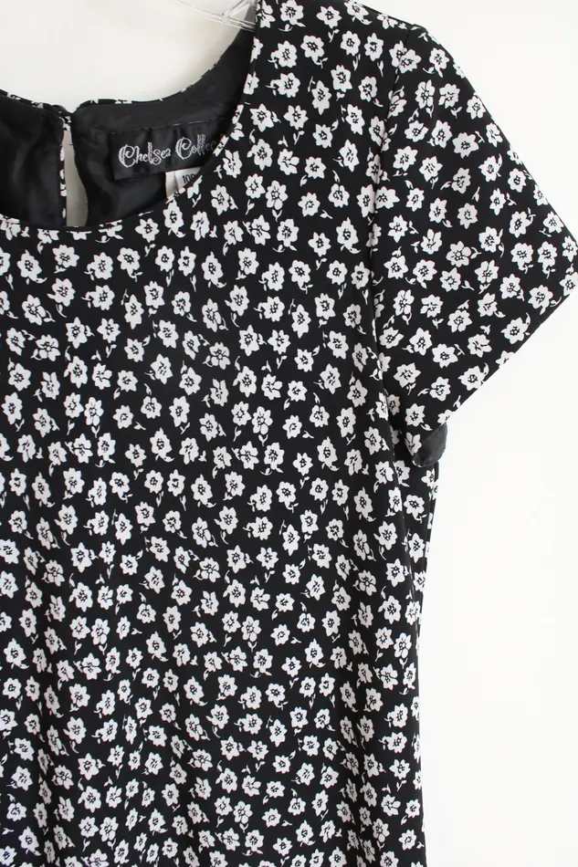 Chelsea Collection Rings Chelsea Collection Black White Floral Vintage Chiffon Dress 10 Petite