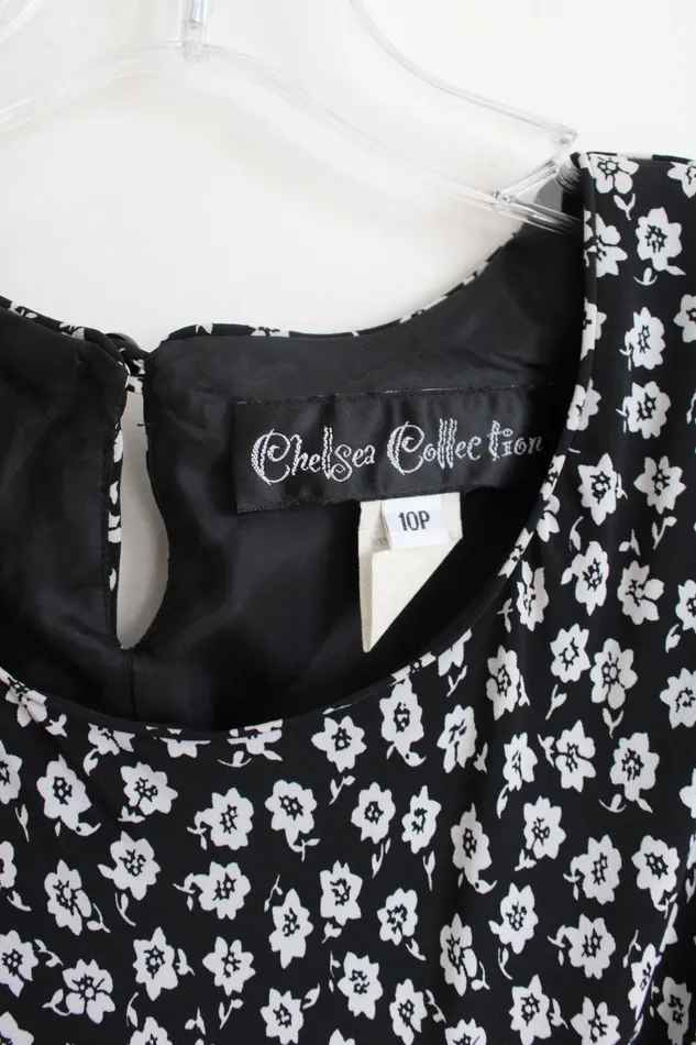 Chelsea Collection Rings Chelsea Collection Black White Floral Vintage Chiffon Dress 10 Petite