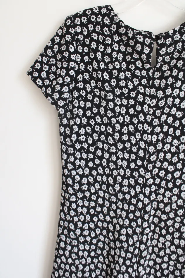 Chelsea Collection Rings Chelsea Collection Black White Floral Vintage Chiffon Dress 10 Petite