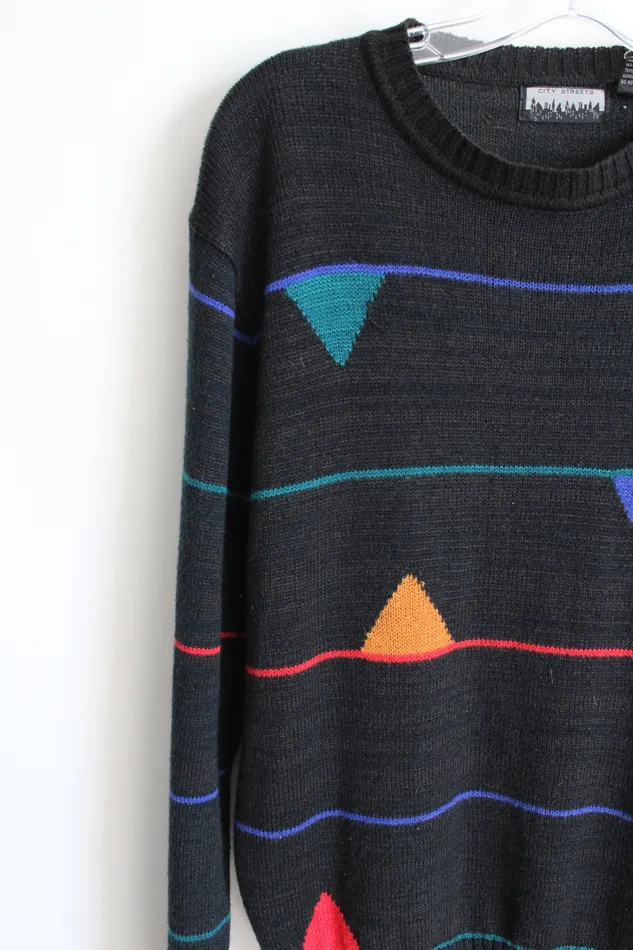 City Streets Vintage 90s Black Knit Sweater XL City Streets Rings