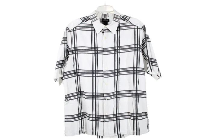 Claiborne White Black Plaid Shirt XL Claiborne Rings