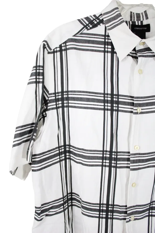 Claiborne White Black Plaid Shirt XL Claiborne Rings