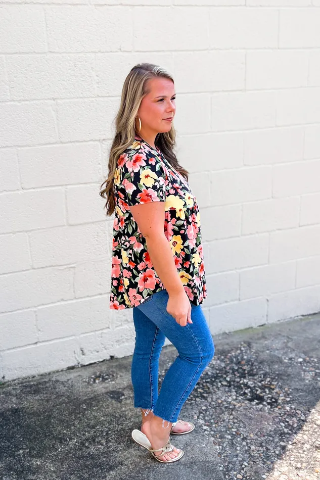 Cream N Sugar Floral Happiness Babydoll Top Black Rings