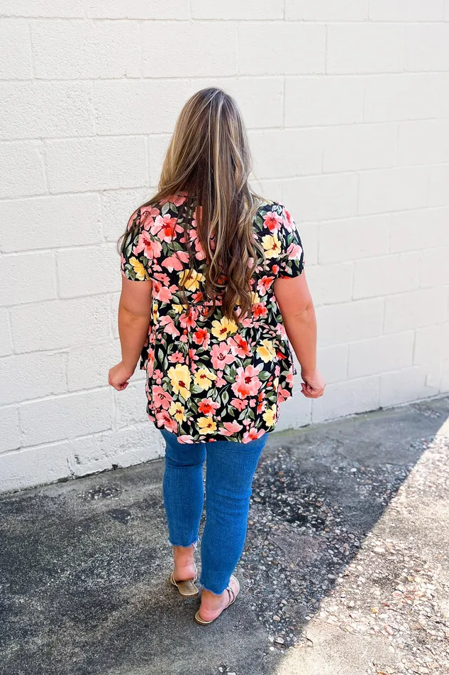 Cream N Sugar Floral Happiness Babydoll Top Black Rings