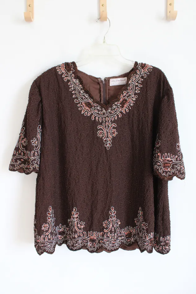 Creative Touch Earrings Creative Touch Brown Beaded Sequined Top 2XL