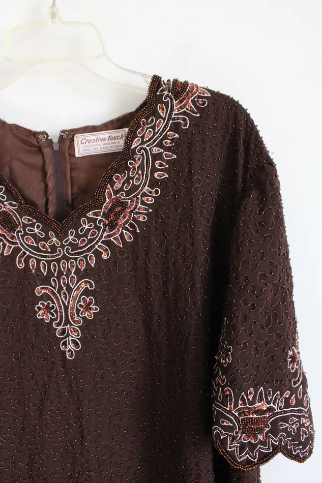 Creative Touch Earrings Creative Touch Brown Beaded Sequined Top 2XL