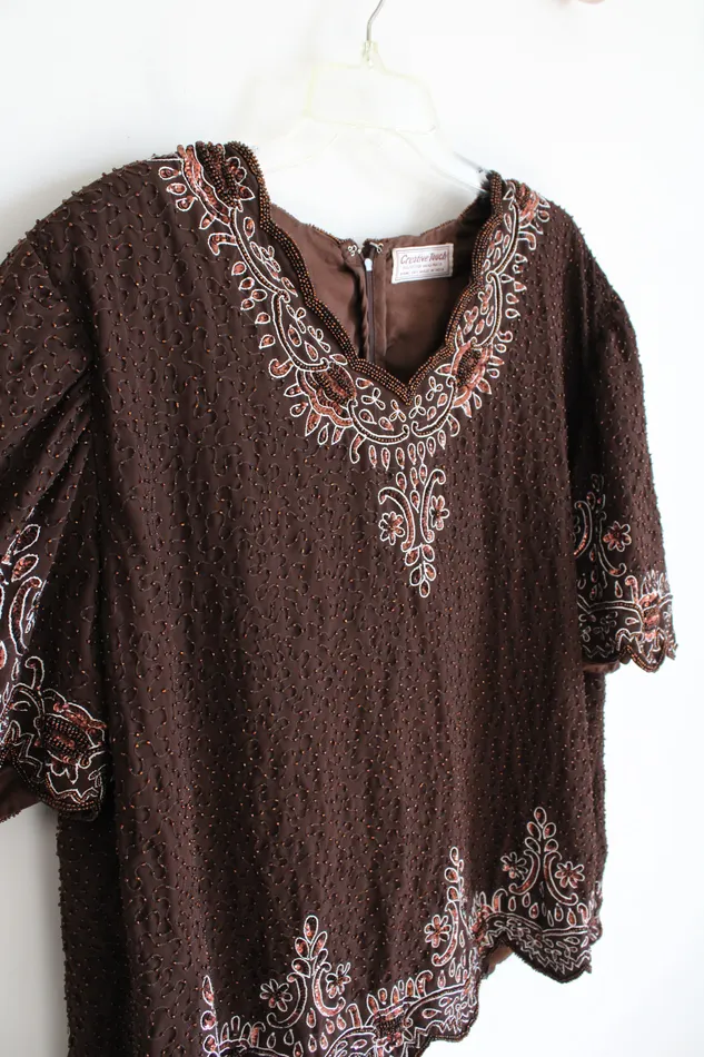 Creative Touch Earrings Creative Touch Brown Beaded Sequined Top 2XL