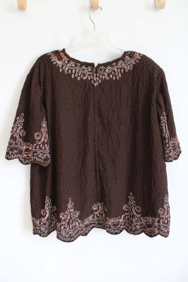 Creative Touch Earrings Creative Touch Brown Beaded Sequined Top 2XL