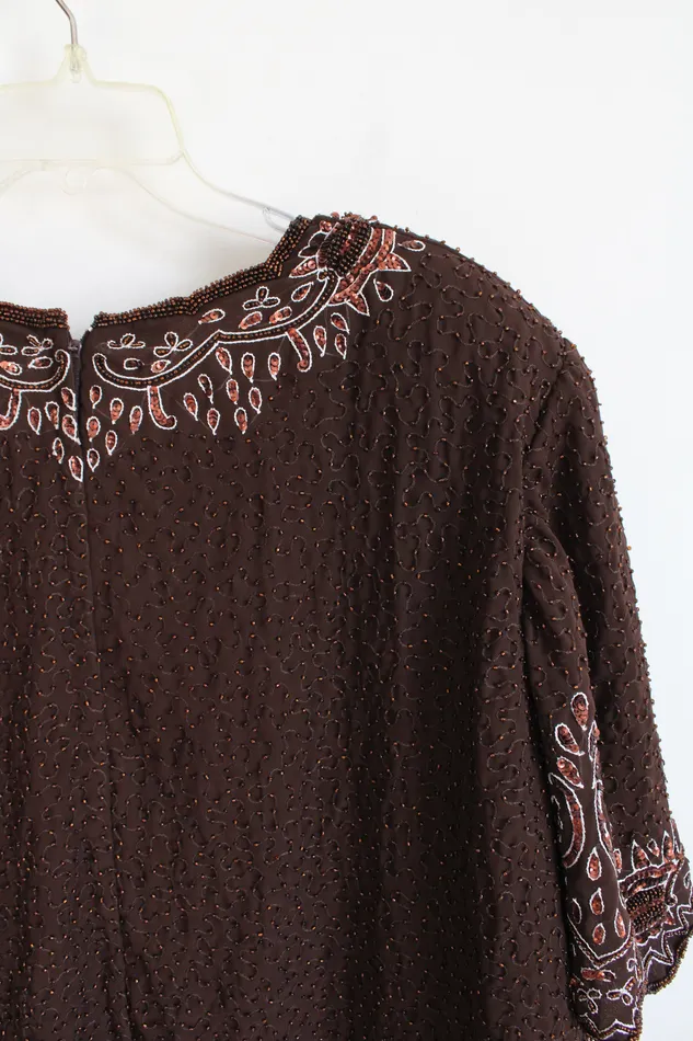 Creative Touch Earrings Creative Touch Brown Beaded Sequined Top 2XL
