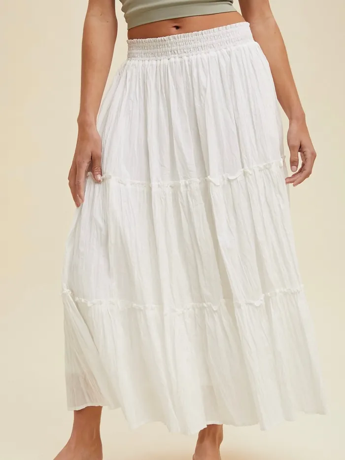 Crinkle Tiered Midi Skirt Wishlist Earrings