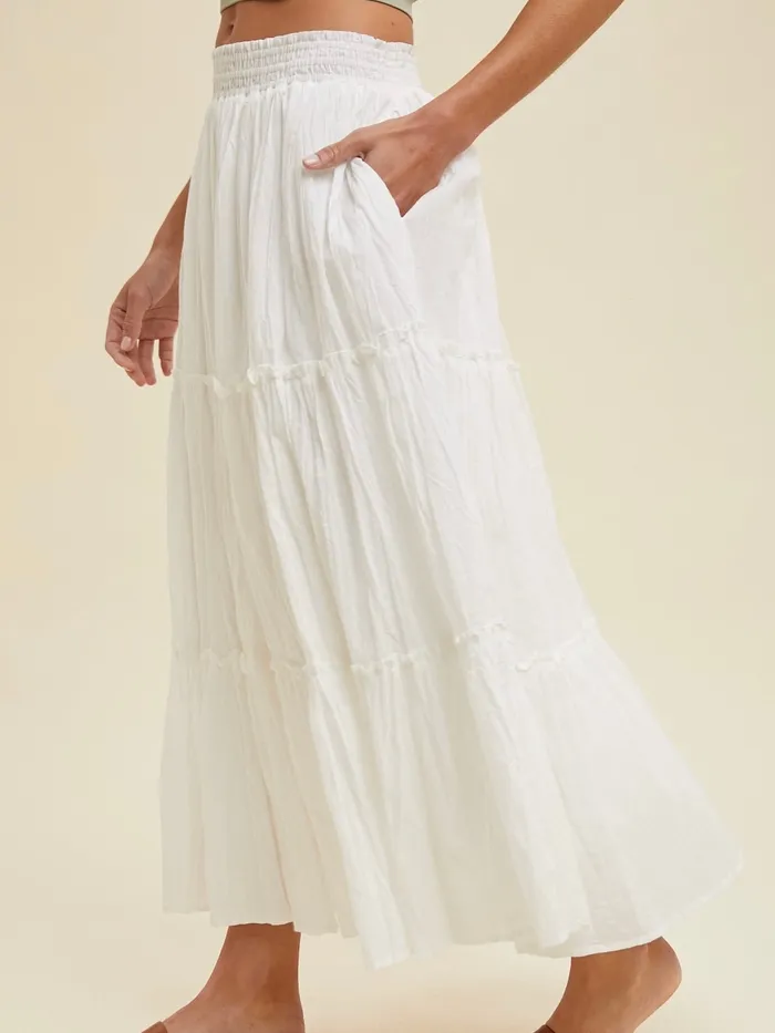 Crinkle Tiered Midi Skirt Wishlist Earrings