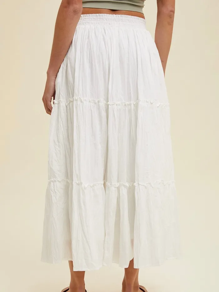 Crinkle Tiered Midi Skirt Wishlist Earrings