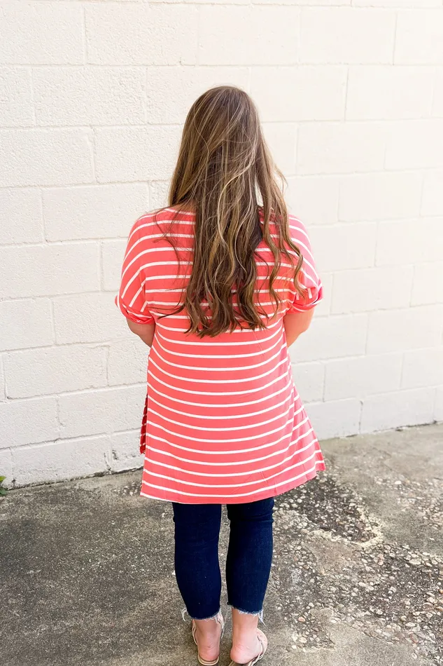 DEAL Shannon Striped Top Deep Coral Zenana Earrings