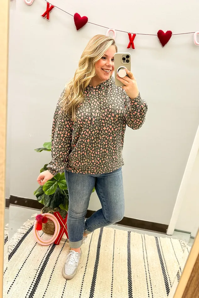 Dear Scarlett Necklaces Charcoal and Pink Micro Leopard Print Hoodie Top