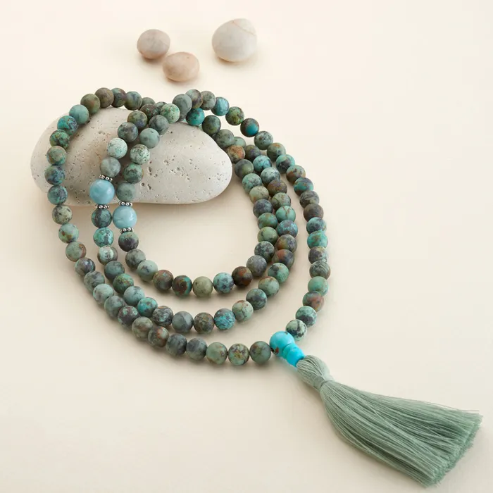 Drukomalas Matte African Turquoise Amazonite Mala 108 beads Earrings