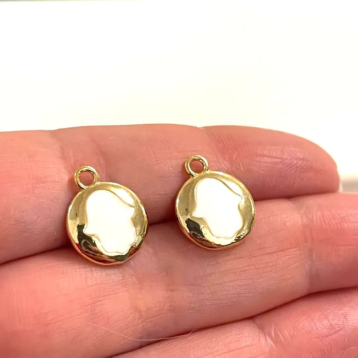 Earrings 24Kt Gold Plated Brass White Enamelled Hamsa Charms 2 pcs in a pack Peppy Beads Earrings 24Kt Gold Plated Brass White Enamelled Hamsa Charms 2 pcs in a pack Peppy Beads