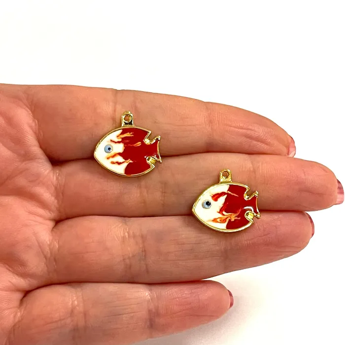Earrings 24Kt Gold Plated Enamelled Fish Charms 2 pcs in a pack Peppy Beads