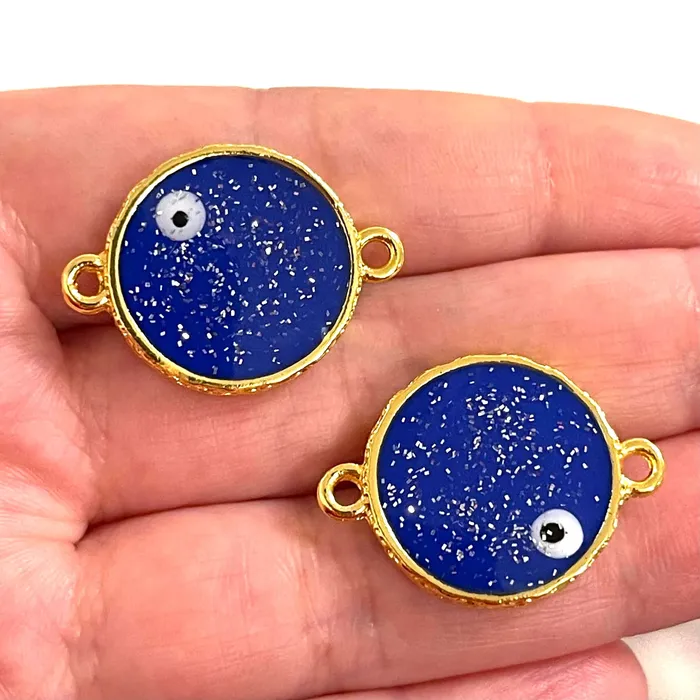 Earrings 24Kt Gold Plated Glittery Epoxy Royal Blue Enamelled DoubleSided Connector Charms 2 pcs in a pack Peppy Beads Earrings 24Kt Gold Plated Glittery Epoxy Royal Blue Enamelled DoubleSided Connector Charms 2 pcs in a pack Peppy Beads