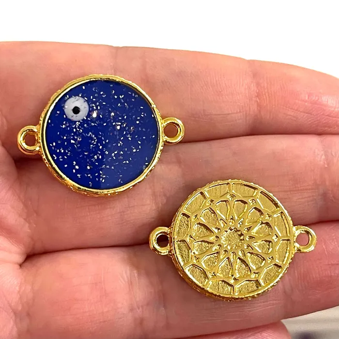 Earrings 24Kt Gold Plated Glittery Epoxy Royal Blue Enamelled DoubleSided Connector Charms 2 pcs in a pack Peppy Beads Earrings 24Kt Gold Plated Glittery Epoxy Royal Blue Enamelled DoubleSided Connector Charms 2 pcs in a pack Peppy Beads
