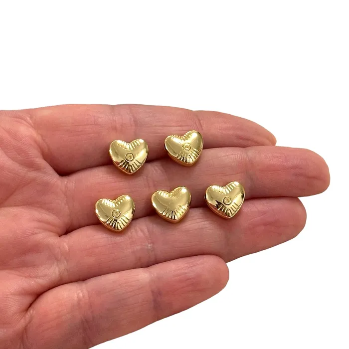 Earrings 24Kt Gold Plated Heart Spacer Charms 5 pcs in a pack Peppy Beads
