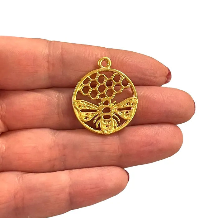 Earrings 24Kt Matte Gold Plated BeeHoneycomb Charm Peppy Beads