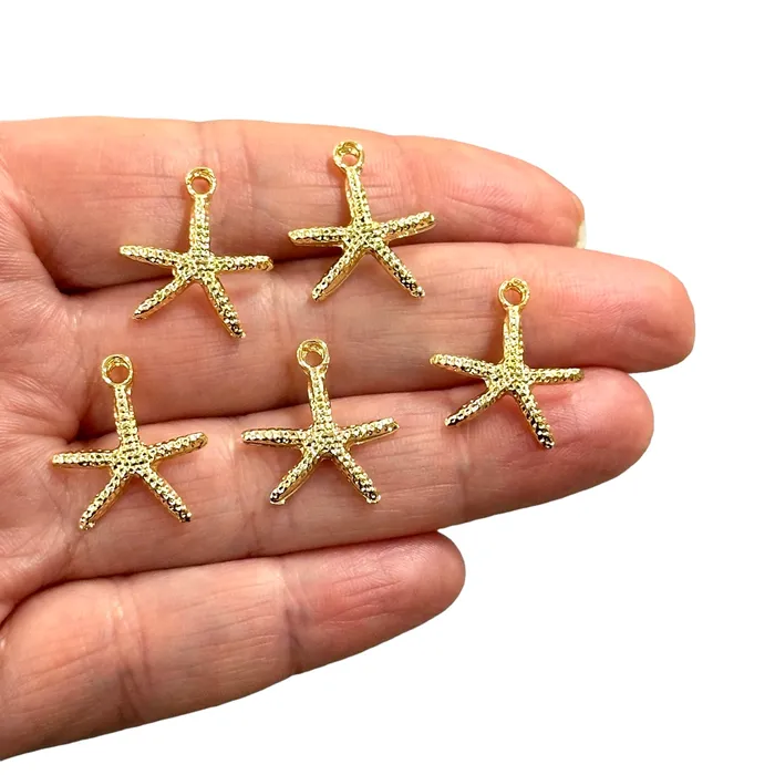 Earrings 24Kt Shiny Gold Plated Starfish Charms 5 Pcs in a Pack Peppy Beads