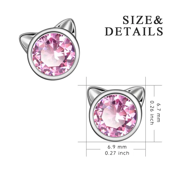 Earrings Anillo de plata y Aretes de plata con dije de Gato y Circonia Gold Shield