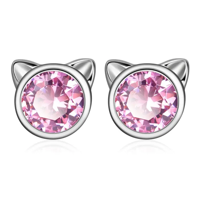 Earrings Anillo de plata y Aretes de plata con dije de Gato y Circonia Gold Shield