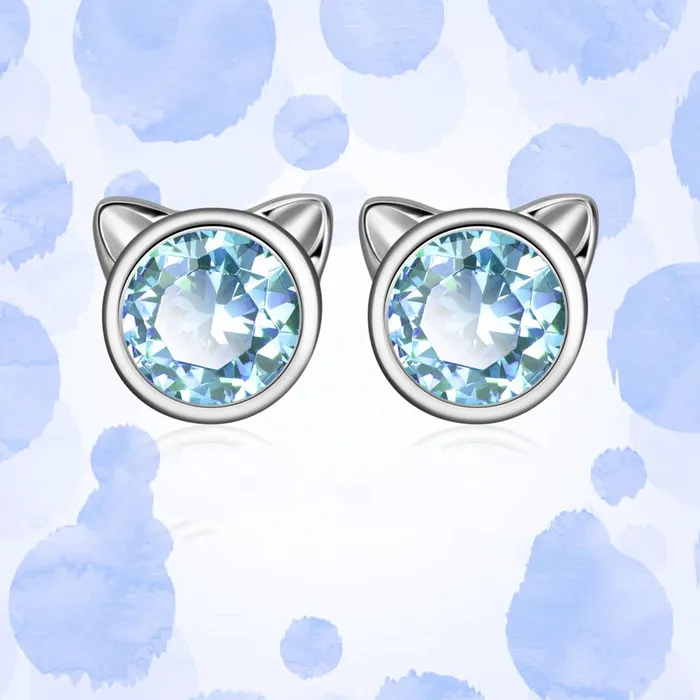 Earrings Anillo de plata y Aretes de plata con dije de Gato y Circonia Gold Shield