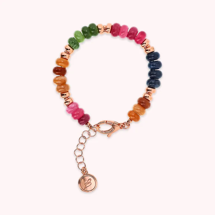 Earrings Bronzallure Bracciale con Rondelle e Pietre Naturali Tormalina e Quarzite Multicolore