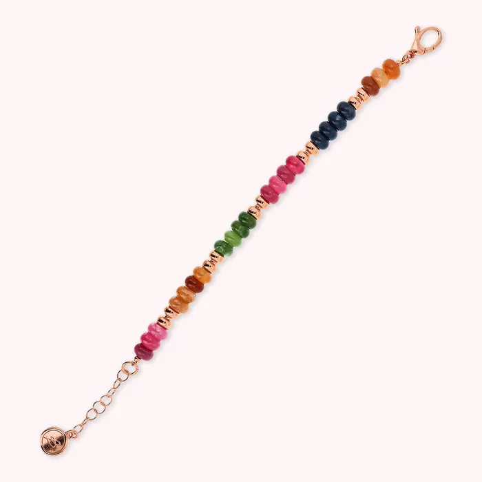 Earrings Bronzallure Bracciale con Rondelle e Pietre Naturali Tormalina e Quarzite Multicolore