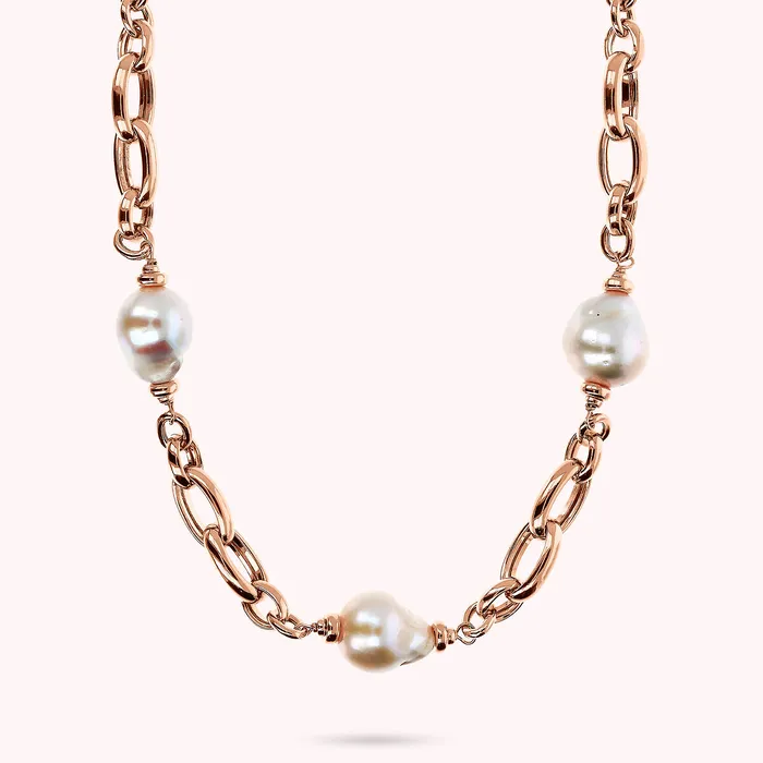 Earrings Bronzallure Collana Girocollo con Maglie Ovali Intrecciate e Perle Barocche Bianche dAcqua Dolce 1314 mm