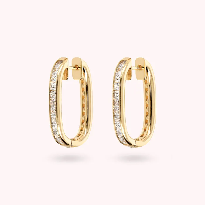 Earrings Bronzallure Orecchini Ovali Golden con Cubic Zirconia Quadrate Taglio Princess